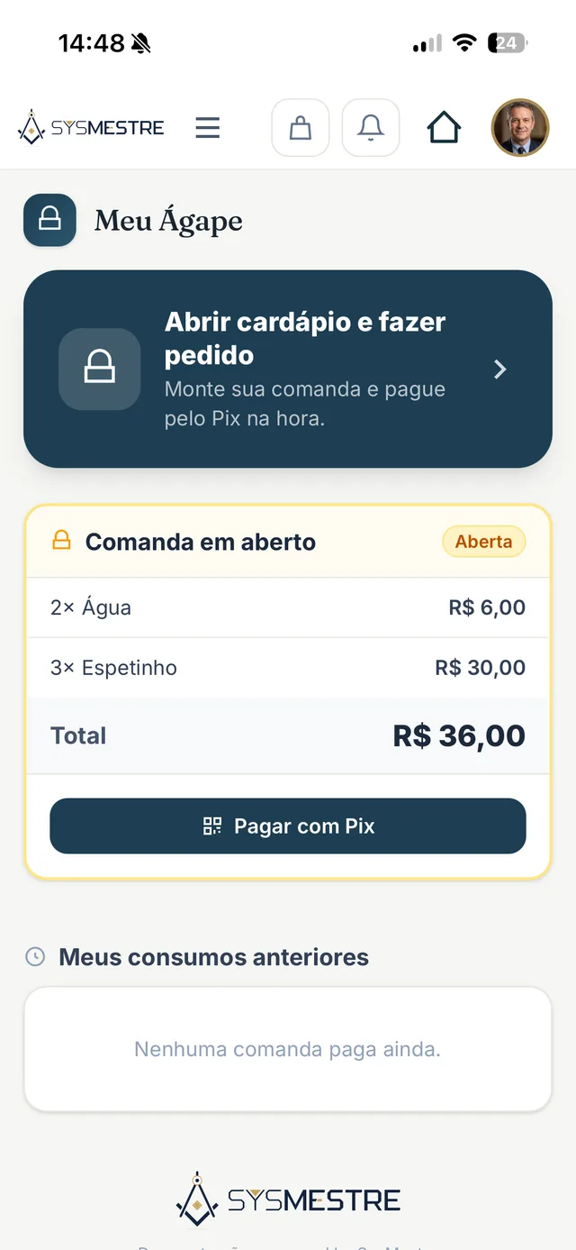Meu Ágape — comanda aberta com pagamento por Pix