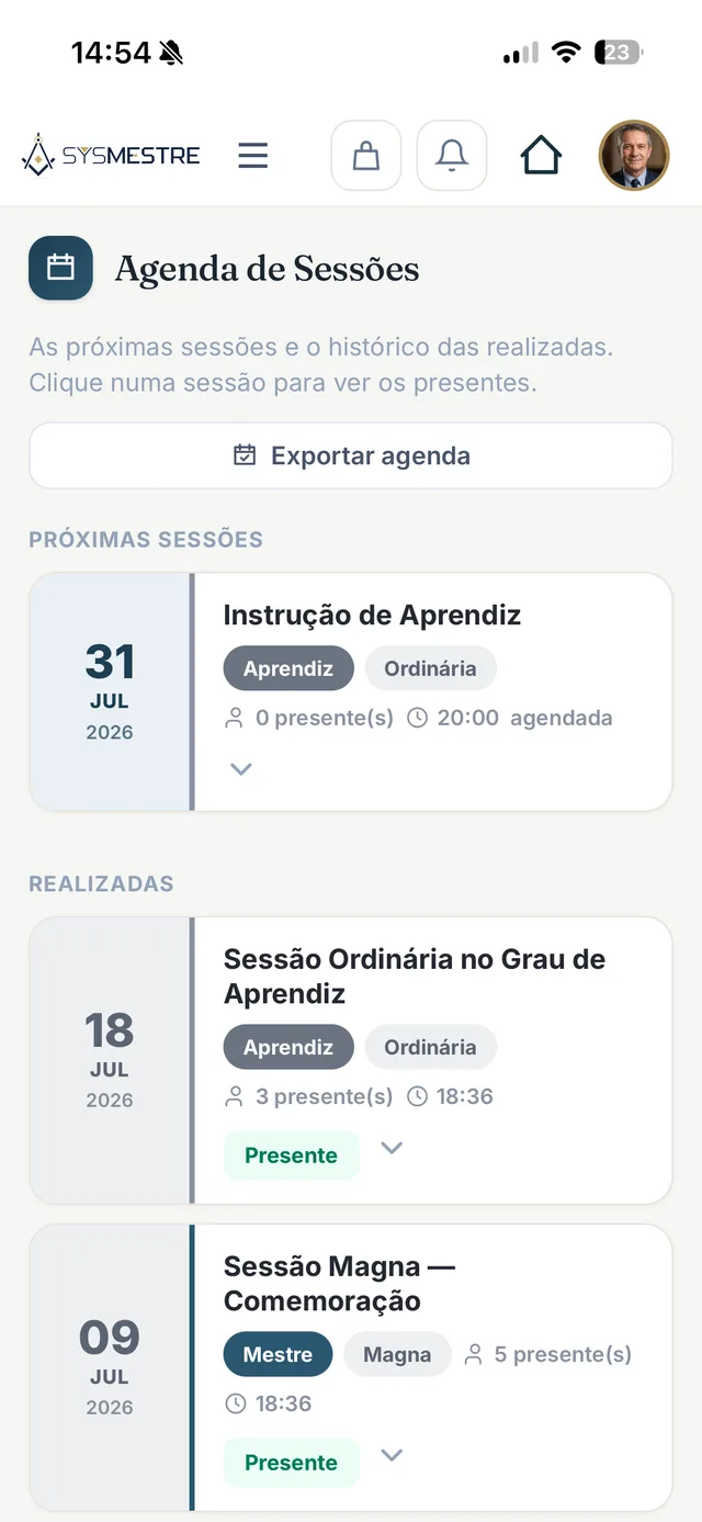 Agenda de sessões da Loja