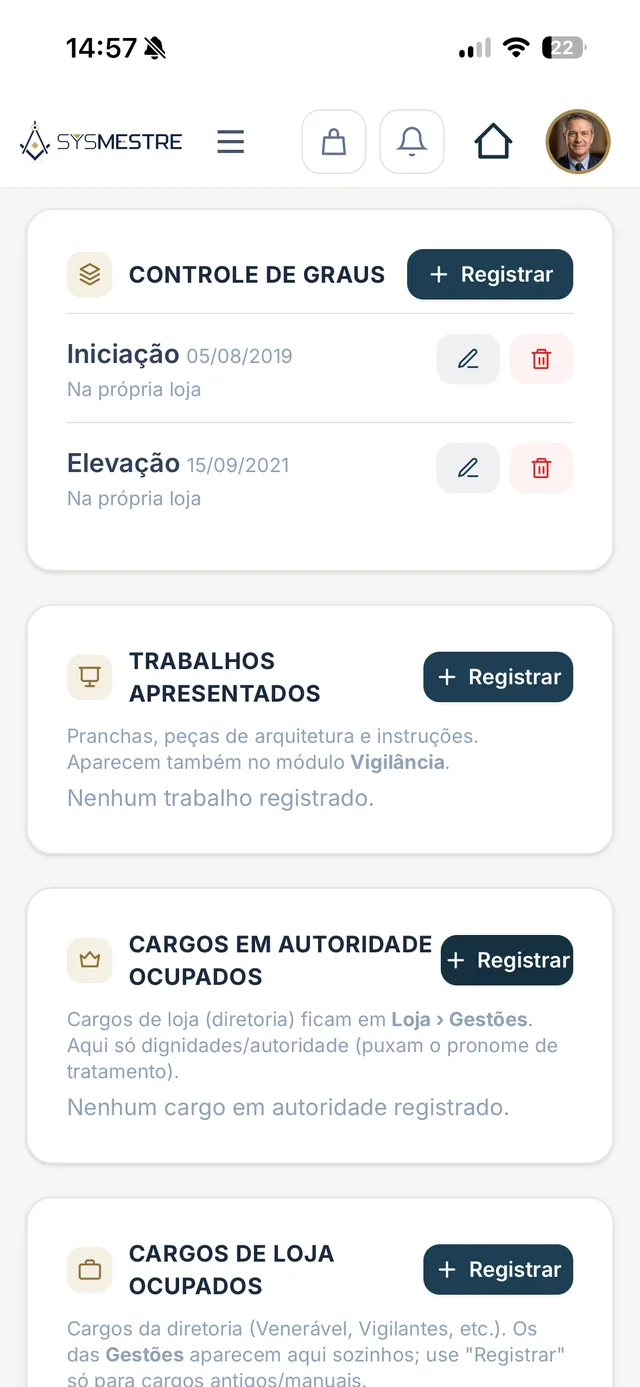 Ficha do Irmão — controle de graus